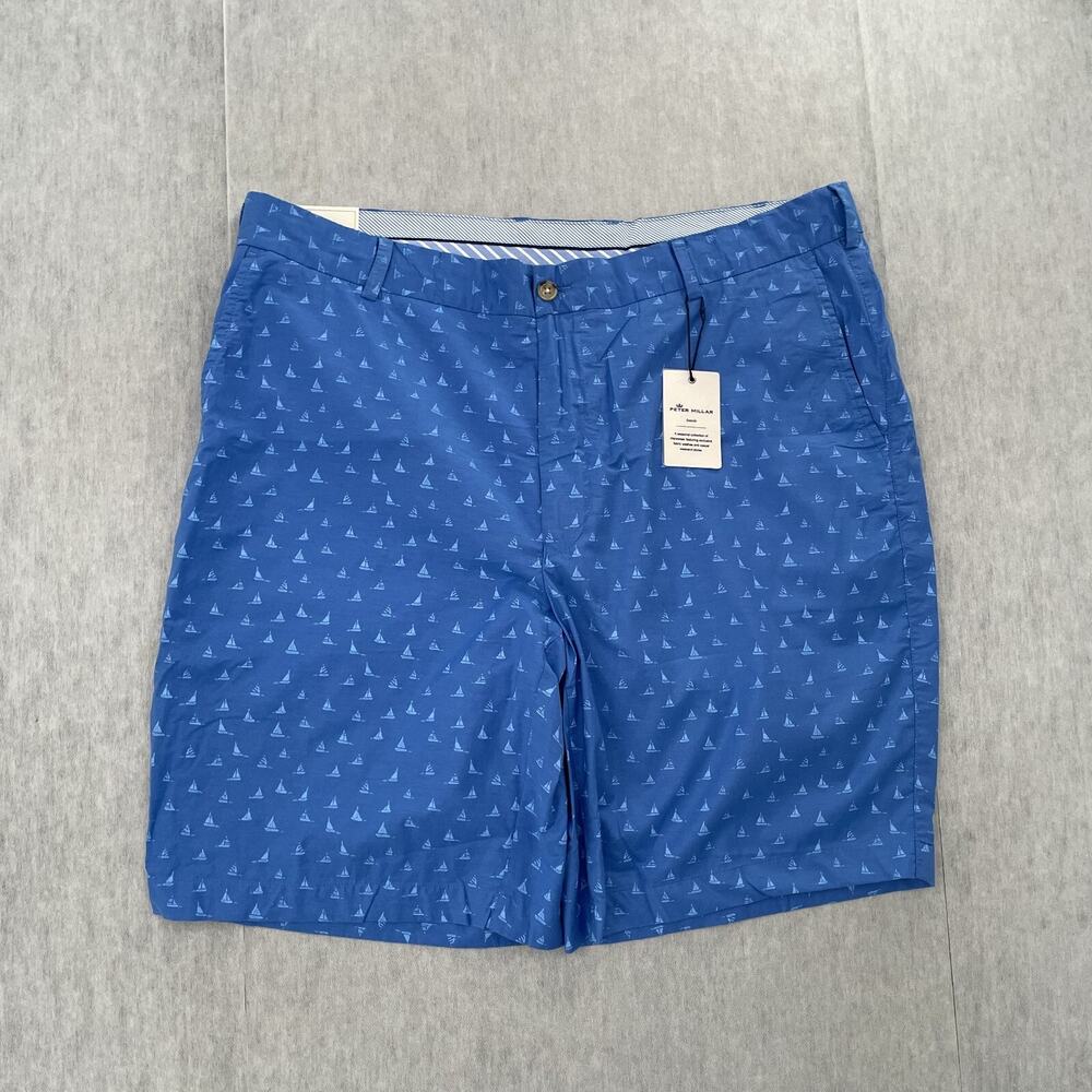 Peter Millar Shorts Adult 38 Blue Seaside Seaboat All Over Print Lightweight NEW
